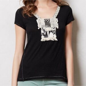 Meadow Rue Black and Cream Embroidered Tee small
